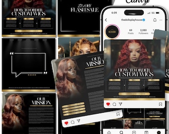 DIY Canva Hair Flyer, Haar Social Media Content Posts, bearbeitbare Canva Flyer, Benutzerdefinierte Perücken, Bundles, Hairstylist, Hair Business