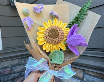 Gehäkelter Blumenstrauß Geschenk für Hochzeit, Geburtstag, Jubiläum - Handgefertigte Blumen für immer, rustikales Wohndekor, personalisiertes Geschenk für Sie