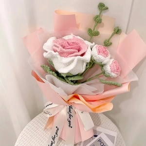 Crochet flower bouquet, Thai rose, christmas gift handmade crocheted flower, birthday gift, gift for her,wedding ,anniversary gift