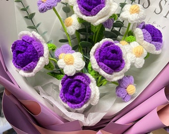 手作りかぎ針編みのバラの花束：ユニークな花のギフト - Etsy 日本