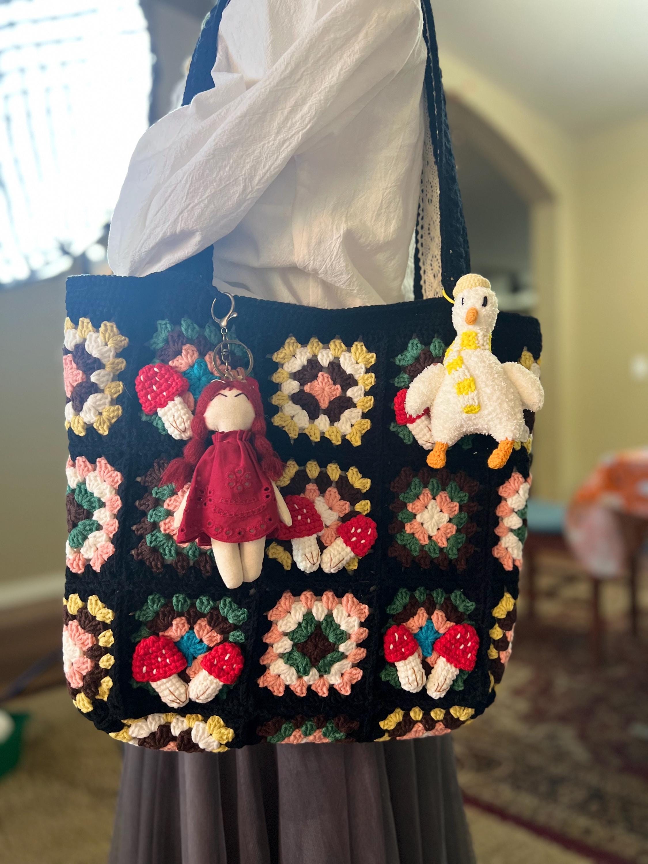 14 Mushroom Bag Crochet Patterns for Whimsical Cottagecore Style 13 Handmade Crochet Mushroom Granny Square Tote Bag
