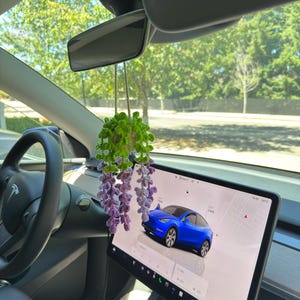 Crochet Flower Car Charm: Handmade Boho Rearview Mirror Hanging Decor