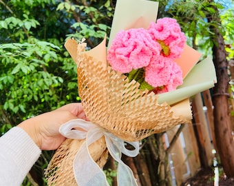 Ramo de flores de ganchillo hecho a mano, regalo de cumpleaños para ella, regalo de aniversario, decoración del hogar, bodas y decoración festiva.