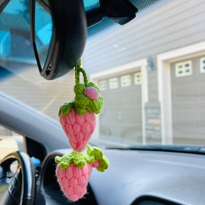 Crochet strawberry,anniversary/birthday gift, Car Mirror Hanging Accessories, Strawberry Rear View Mirror Accessories
