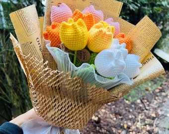 Crochet tulip flowers bouquet,Anniversary/Mother's day gift,handmade personalized gift, Birthday gift,knitted tulip flower,flowers bouquet,