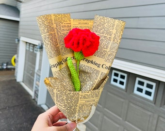 Claveles de flores de ganchillo hechos a mano: decoración floral realista para San Valentín, aniversarios, vacaciones, bodas y Navidad.