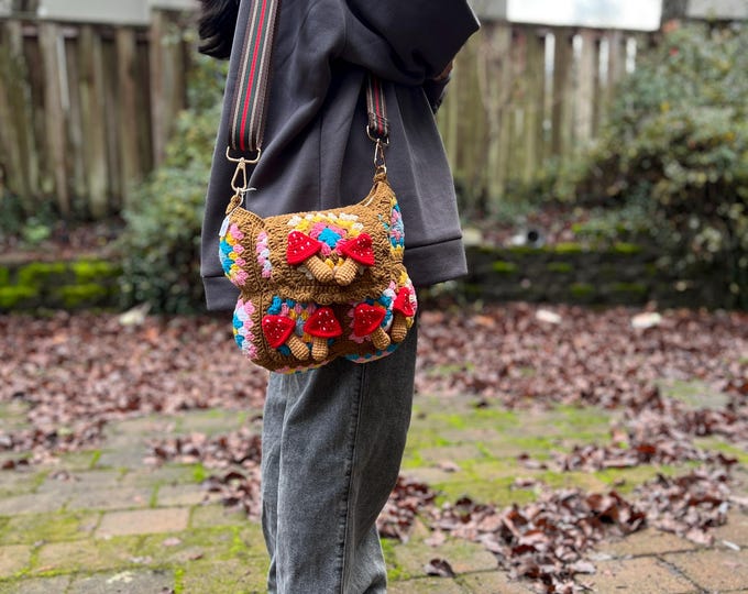 Mushroom Frog Messenger Bag Small Ethnic Pattern Printed Adjustable...