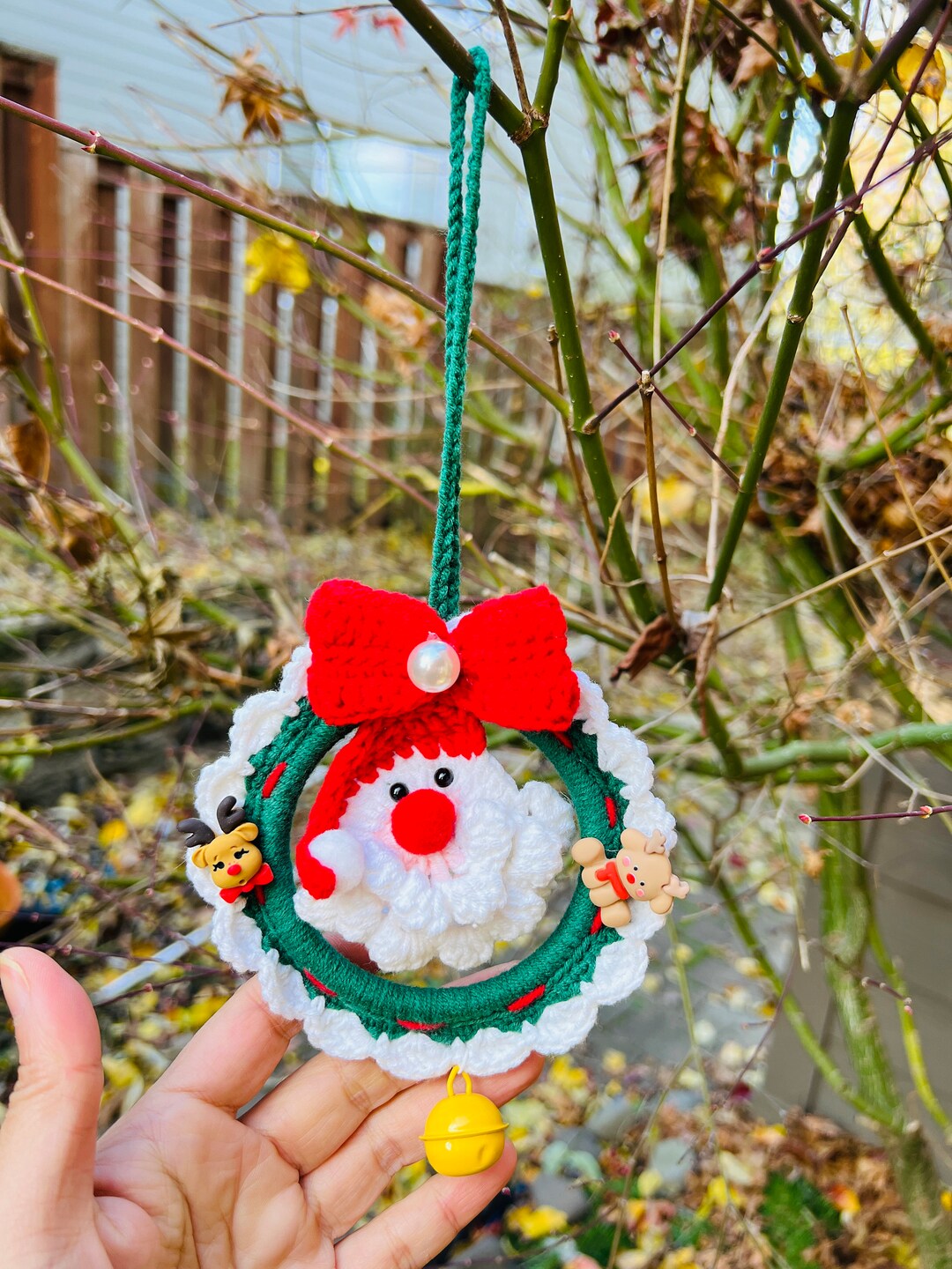 Crochet Gift Car Accessories Christmas Wreath Mirror Hanging