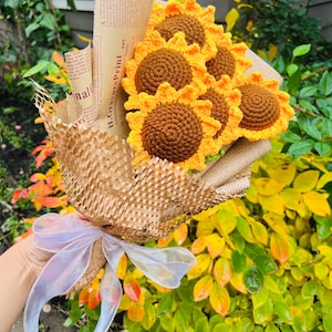Handmade Crochet flower bouquet for her, sunflower bouquet gift ,Eco-Friendly Yarn,Anniversary/birthday gift, positive gift, customer