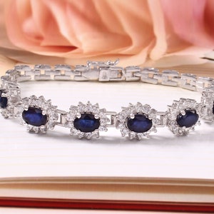 Blue Sapphire Gemstone Bracelet/ 925 Sterling Silver/ CZ Zircon/Infrequent Bracelet/ Handmade Jewelry/ September Birthstone