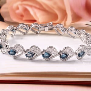 London Beauty Topaz Gemstone Bracelet, Topaz Jewelry, Handmade Jewelry, CZ Stone Bracelet, November Birthstone, Silver Bracelet,