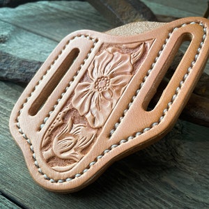 Leather Trapper Knife Sheath with Hand Tooled Design