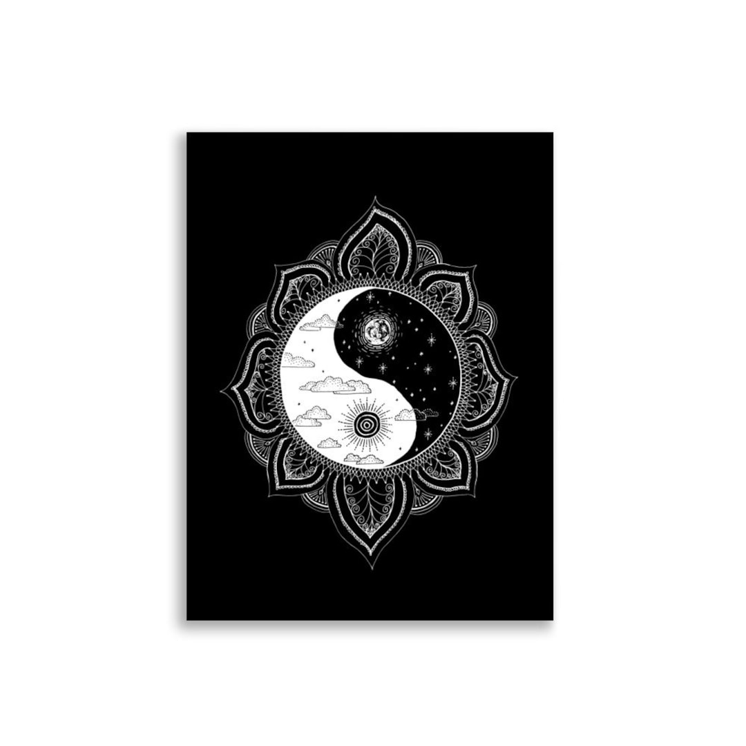 Yin Yang Mandala Art Print Choose Colour Etsy 