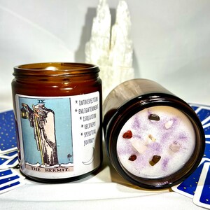 Tarot crystal candle -  customizable gift - tarot lover- divination gift - soy candle - hand made -  8 oz