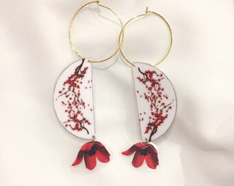 white-red flowers earrings