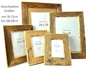 Wooden picture frame, image area in cm: 28x38, 20x30, 13x18, 10x15, 9x13, photo frame, reclaimed wood, unique pieces, handmade