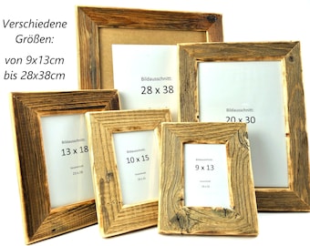 Picture frames different sizes, picture section in cm: 28x38, 20x30, 13x18, 10x15, 9x13, photo frame, solid wood, unique pieces, handmade