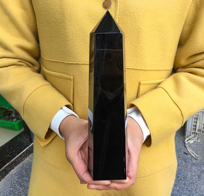 Large Black Obsidian Crystal Tower Natural Obsidian Crystal Etsy