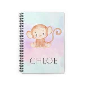 Cuaderno personalizado con diseño de mono, regalo para la vuelta al cole, diario personalizado, regalo para pequeños artistas, regalo de cumpleaños para amantes de los animales.