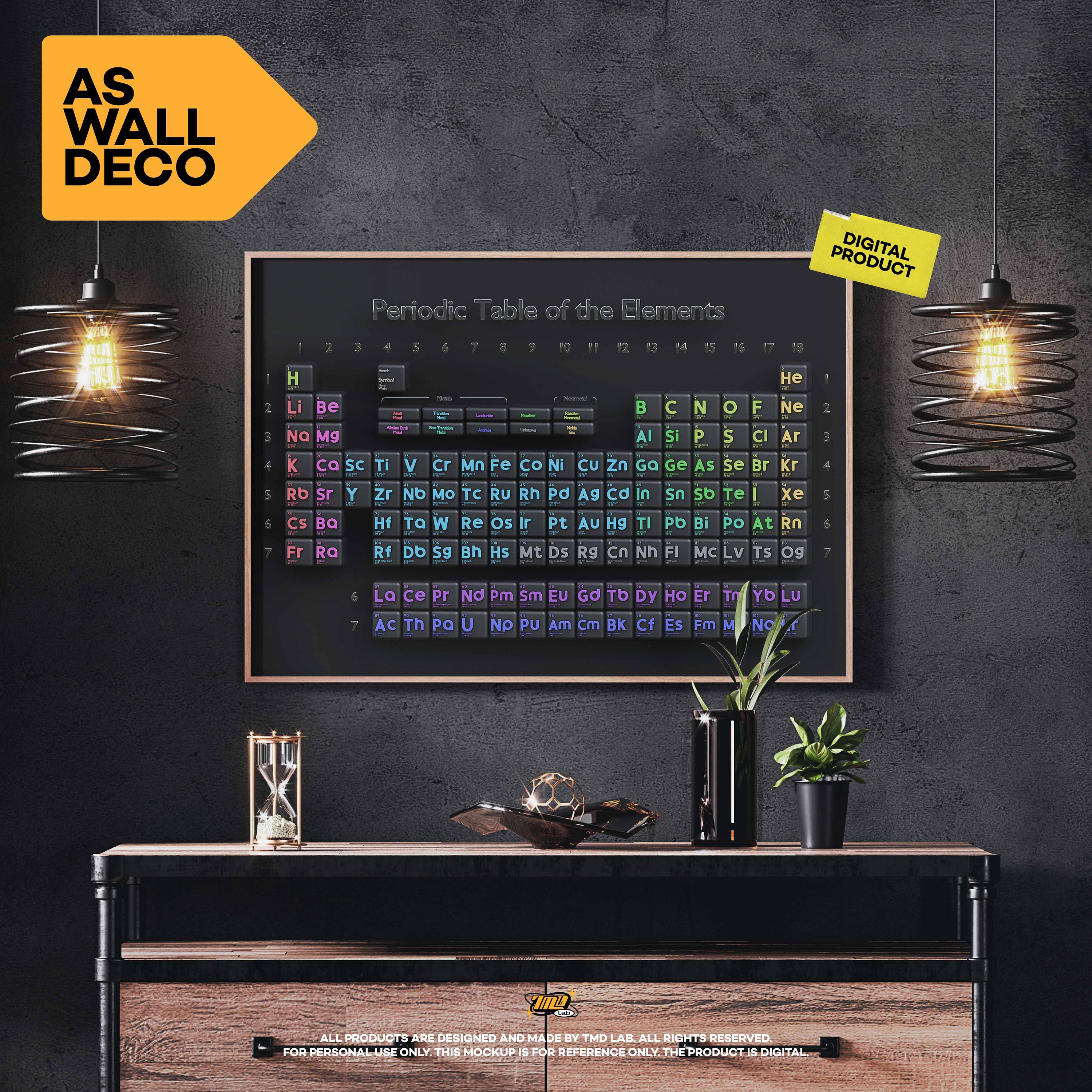 3D Digital Periodic Table Dark Theme Educational Print - Etsy