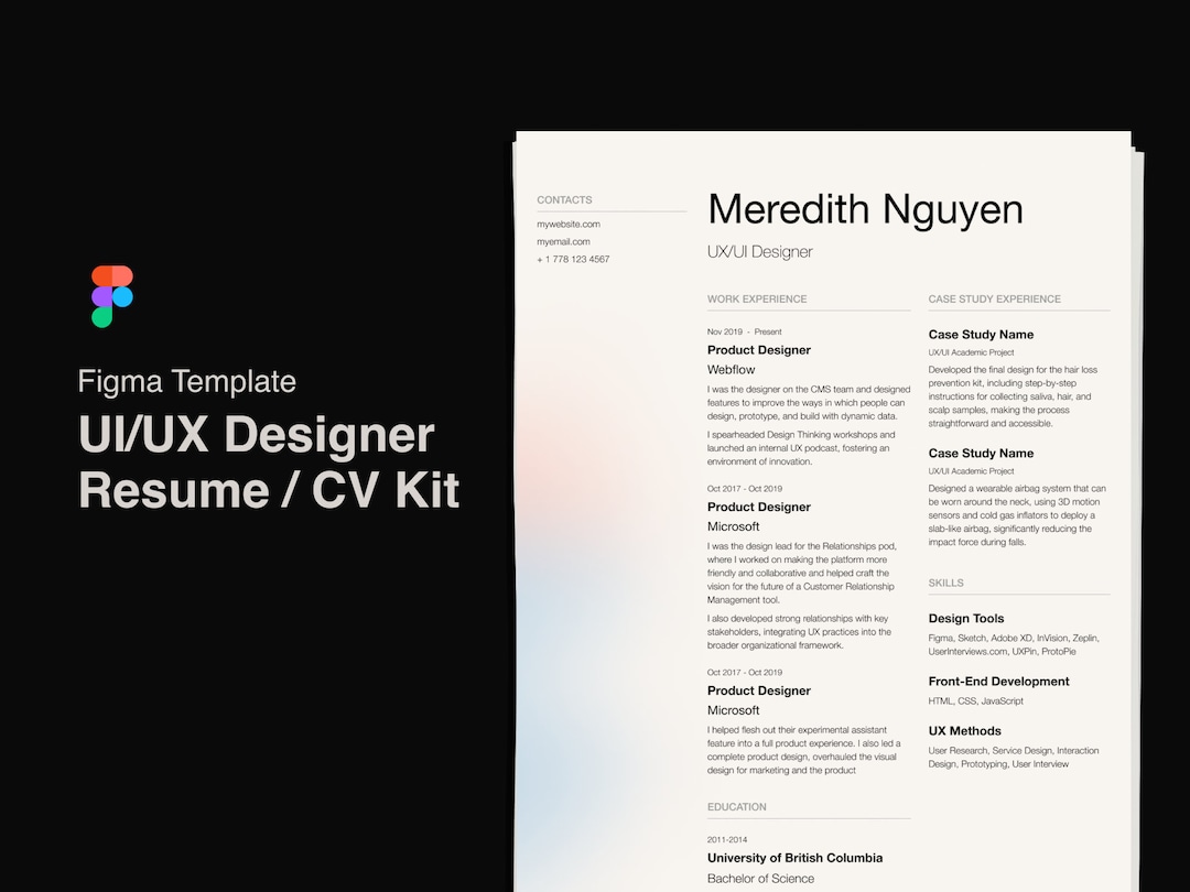 UX/UI Resume Figma Template, Modern Résumé, Design Resume, Creative CV ...