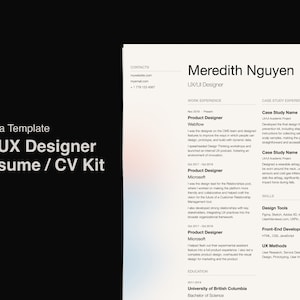 UX/UI Resume Figma Template, Modern Résumé, Design Resume, Creative CV, Aesthetic Resume, Professional Resume, Typography