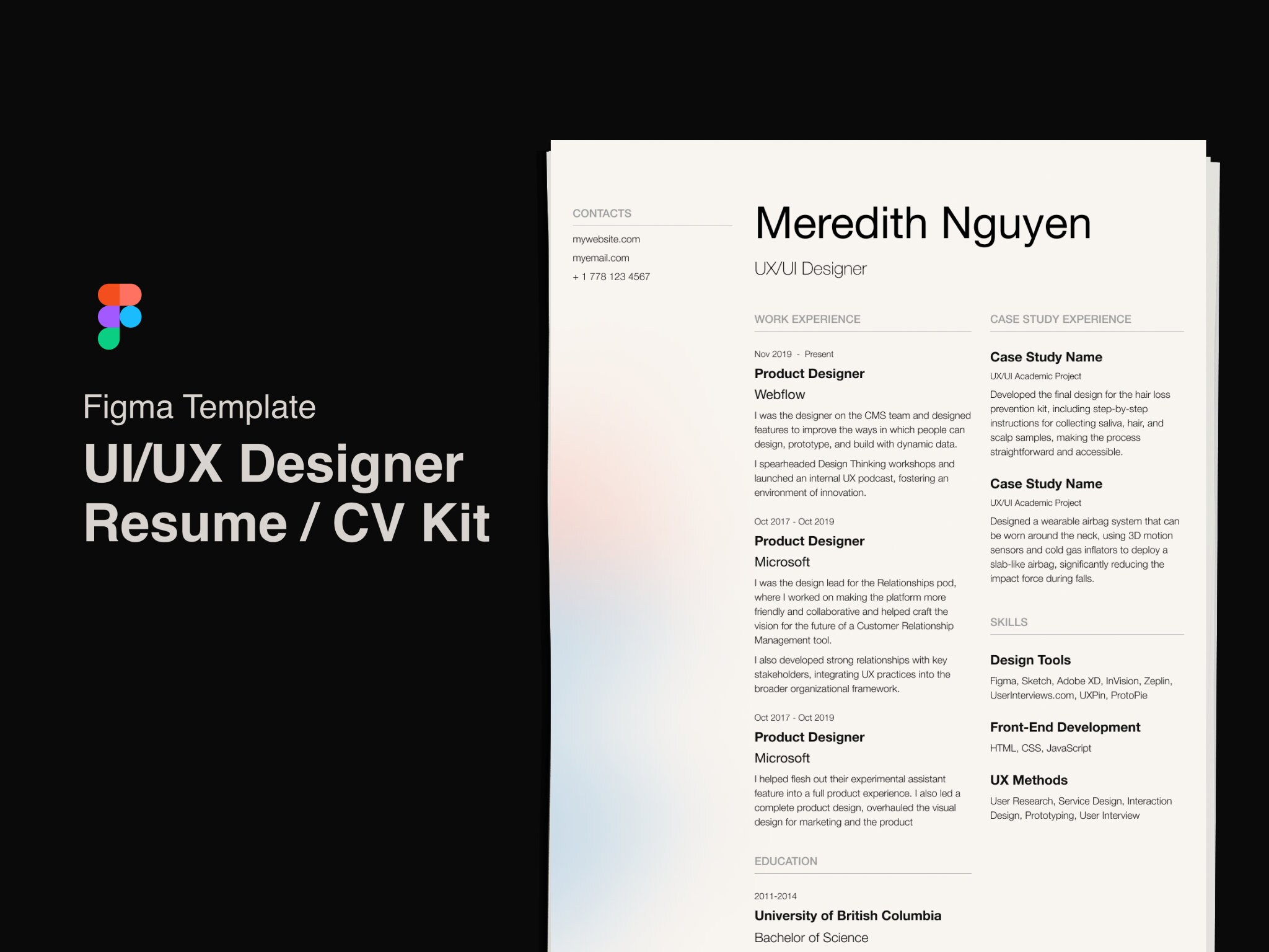 UX/UI Resume Figma Template, Modern Résumé, Design Resume, Creative CV ...