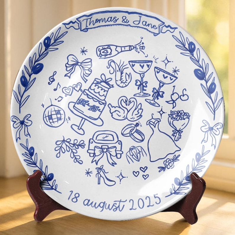 Personalized Porcelain Platter Plate, Wedding Gift for Newlyweds, New Home Gift, Romantic Whimsical Ceramic, Birthday Gift P620ZIG0