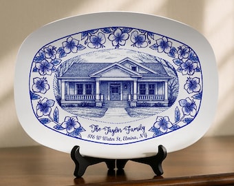 Custom House Portrait Plate, Personalized Home Platter, Vintage Family Keepsake, Wedding Gift, Anniversary Gift,Christmas Gift Idea P512EWW0