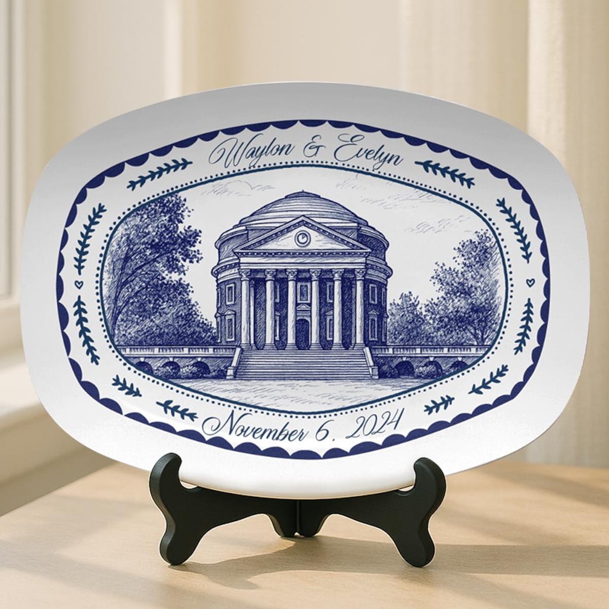 Personalized Wedding Venue Plate, Blue and White Gift, Bridal Shower Gift, Engagement Keepsake, Couple Gift, Custom Wedding Platter P58BW80 - Etsy