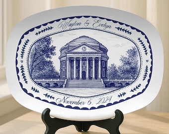 Personalized Wedding Venue Plate, Blue and White Gift, Bridal Shower Gift, Engagement Keepsake, Couple Gift, Custom Wedding Platter P58BW80