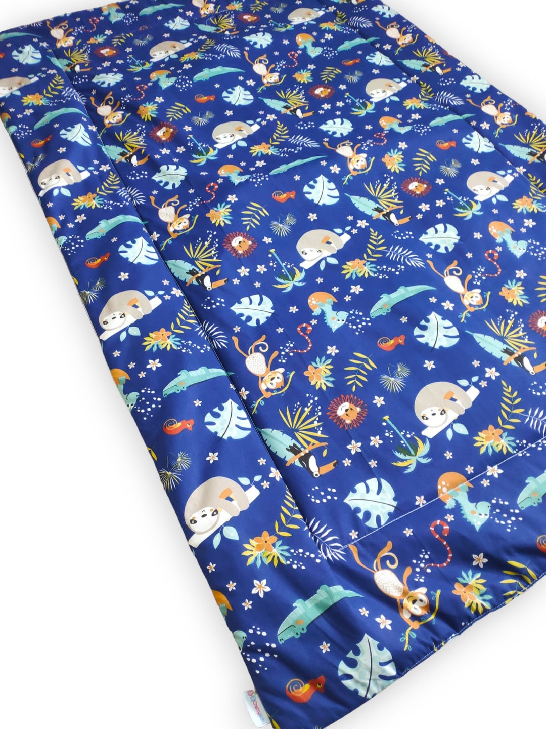 Blue Play Mat Forest Patterned Animals Blue Kids Play Mat Etsy