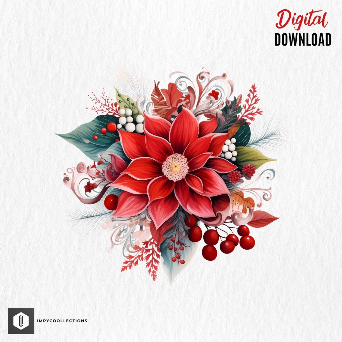Festive Christmas Flower: Red SVG JPEG PNG Collection - Etsy