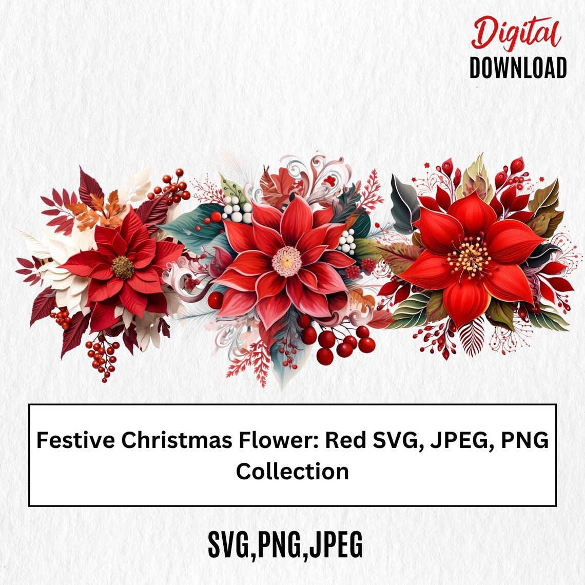 Festive Christmas Flower: Red SVG JPEG PNG Collection - Etsy
