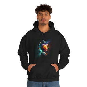 Galaxy Planets in Outerspace mens womens Unisex Heavy Blend Hooded Sweatshirt
