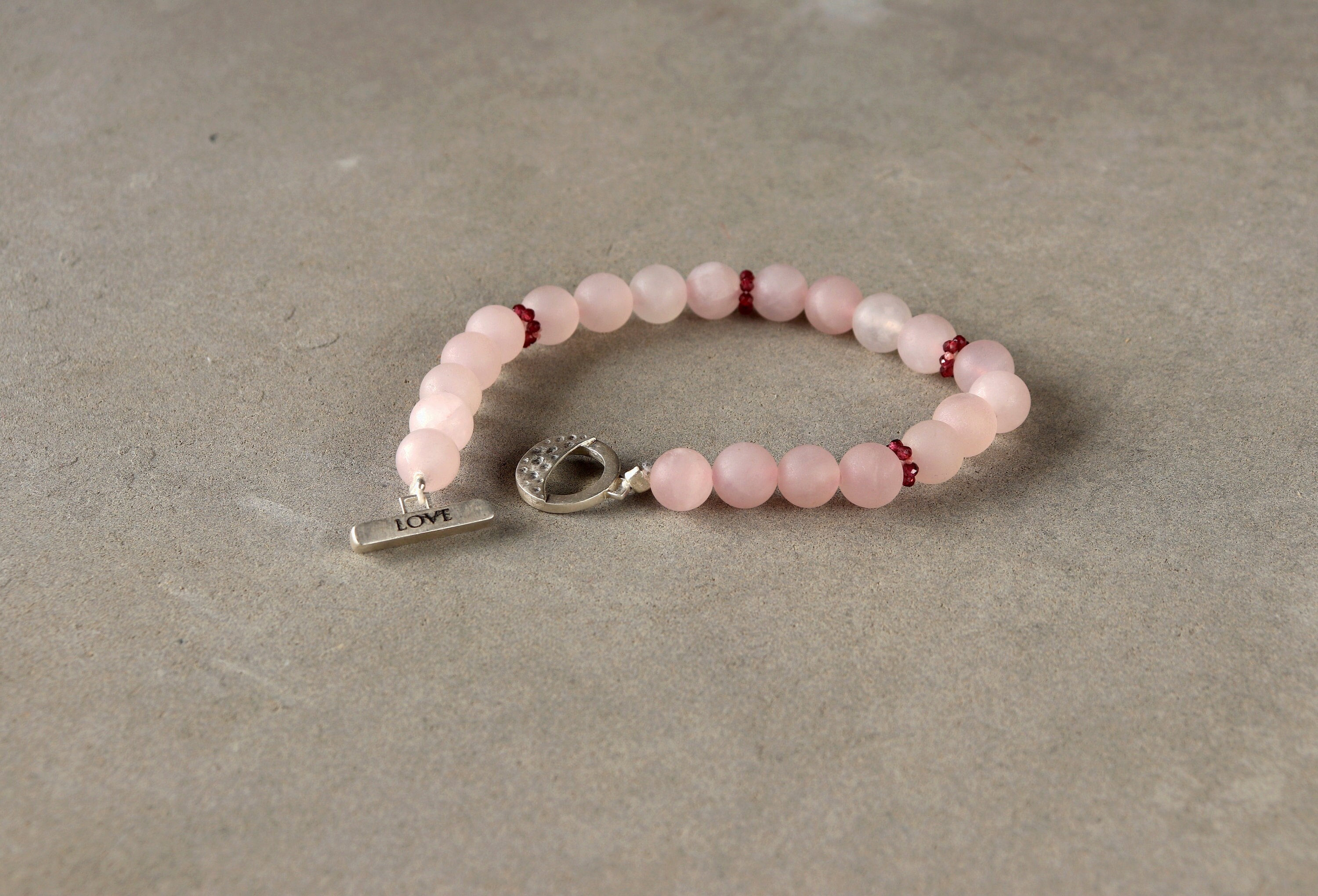 Love Bracelet. Natural Rose Quartz Beads. 925 Silver. Semi - Etsy