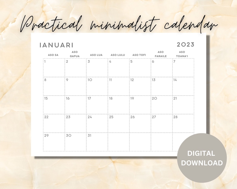 Samoan 2023 12 Months Calendar Printable Calendar Pages Etsy