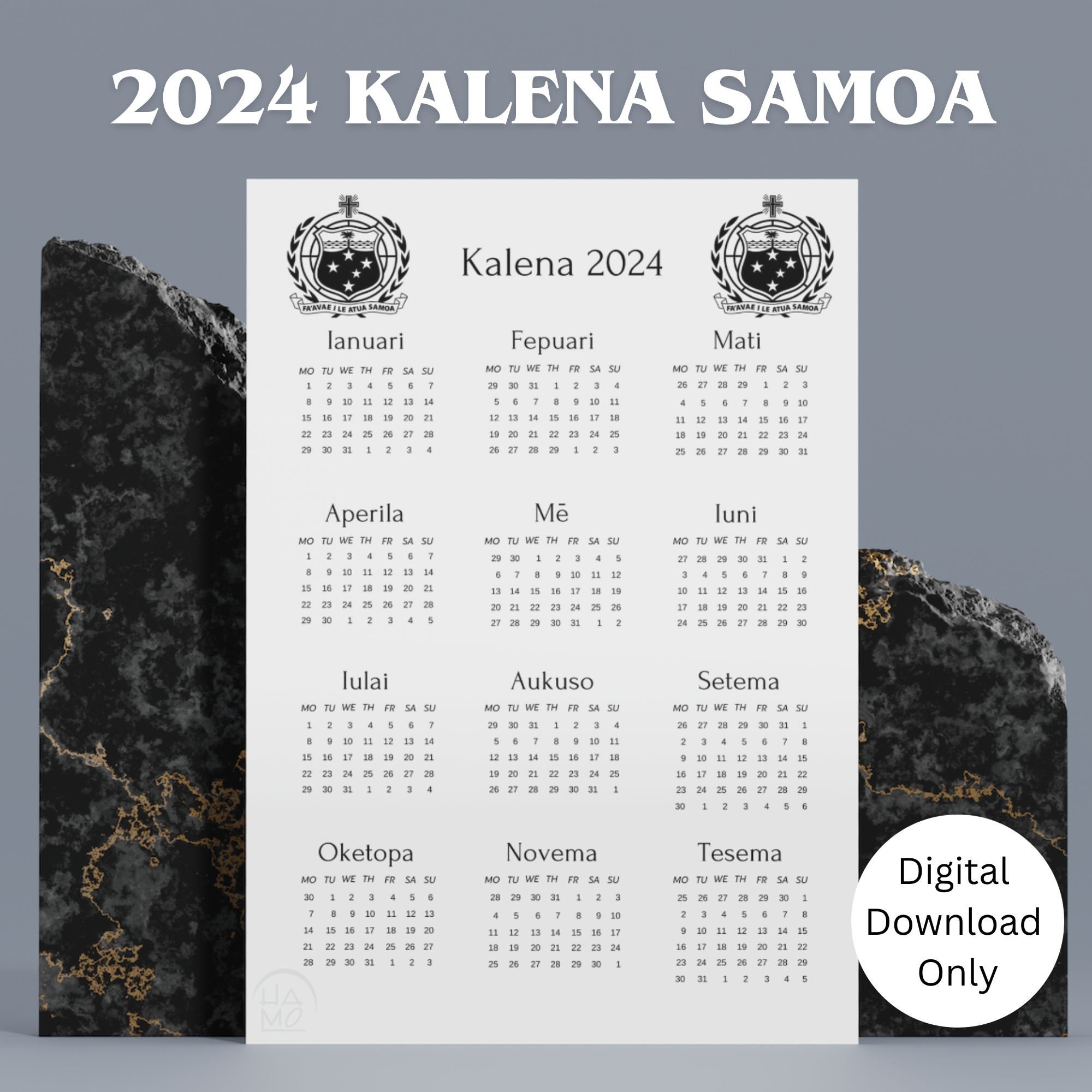 Samoa 2024 Kalena Coat of Arms Calendar Pacific Polynesian Digital