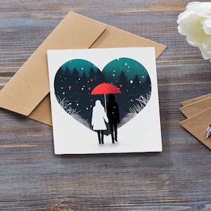Wintery Walk Through The Forest Holding Hands - Sustainably Sourced and Printed Greeting Card - Perfect for Valentine&#39;s day