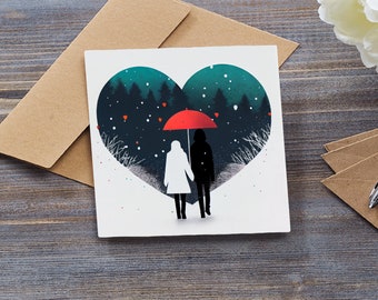 Wintery Walk Through The Forest Holding Hands - Sustainably Sourced and Printed Greeting Card - Perfect for Valentine's day