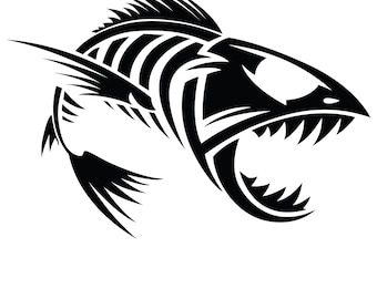 Skeleton Fish Svg, Piranha Svg, Fish Bone Svg. Vector Cut file for Cricut, Silhouette, Svg, Dxf, Png, Eps