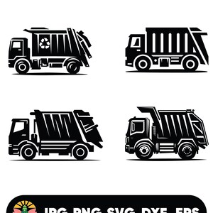 4 Garbage Truck Svg & PNG Files, Garbage Truck Svg, Waste Collector Svg, Trash Truck Svg, Waste Disposal Svg, Truck Collector Clipart
