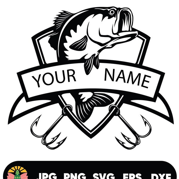 Bass Fishing Monogram Svg, Fishing Svg, Bass Name Fish Svg, Bass Clipart, Bass Vector, Bass Cricut, Bass Cut file, Fish Svg, Fish Hook Svg