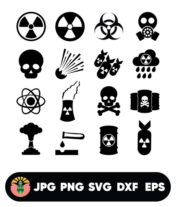 Biohazard Nuclear Icon Set, Toxic Warning Symbol (SVG, PNG)