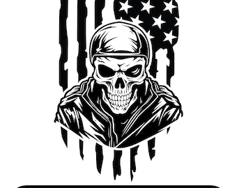 Skull Biker svg, Motorcycle Rider, US Flag (png, svg, dxf, eps)