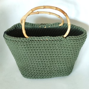 Bolso de ganchillo, Bolso con asa de bambú, Bolso tote/cartera con asa, Bolso con asas de madera, Bolso de ganchillo hecho a mano