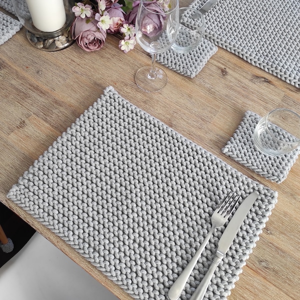 Set de table tricot motif, dessous de plat en coton pdf, dessous de verre, dessous de plat moderne, motif tricot facile
