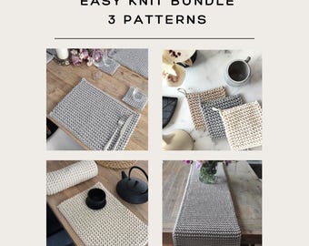 Knit Table Setting Pattern Bundle: Placemat, Runner, Coaster – Complete Beginner Home Decor  (PDF Download)