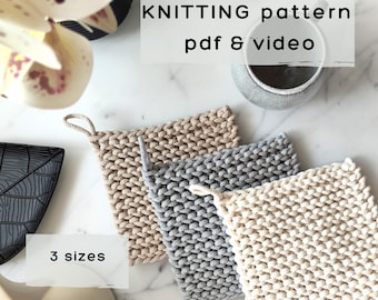 Knitting Potholder Pattern: Beginner Friendly Farmhouse Kitchen Decor (PDF & Video Download)