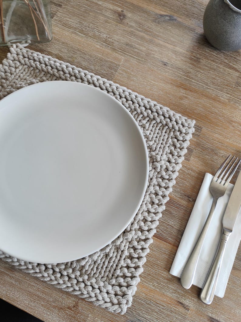 Rectangle Knitted Placemat Pattern: Easter Spring Table Decor - Easy Beginner Cotton Table Mat (PDF Download) image 5